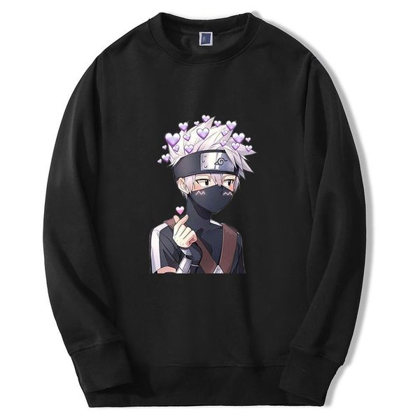 наруто японский аниме хатанк какаши cool men hoodie 2021 осень зима теплый флис высококачественные толстовки мода толстовки, Black